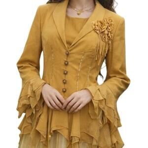 Vintage Blazer & Blouse Set Mustard Whimsical Etheral FairyCore Flowy Size 4